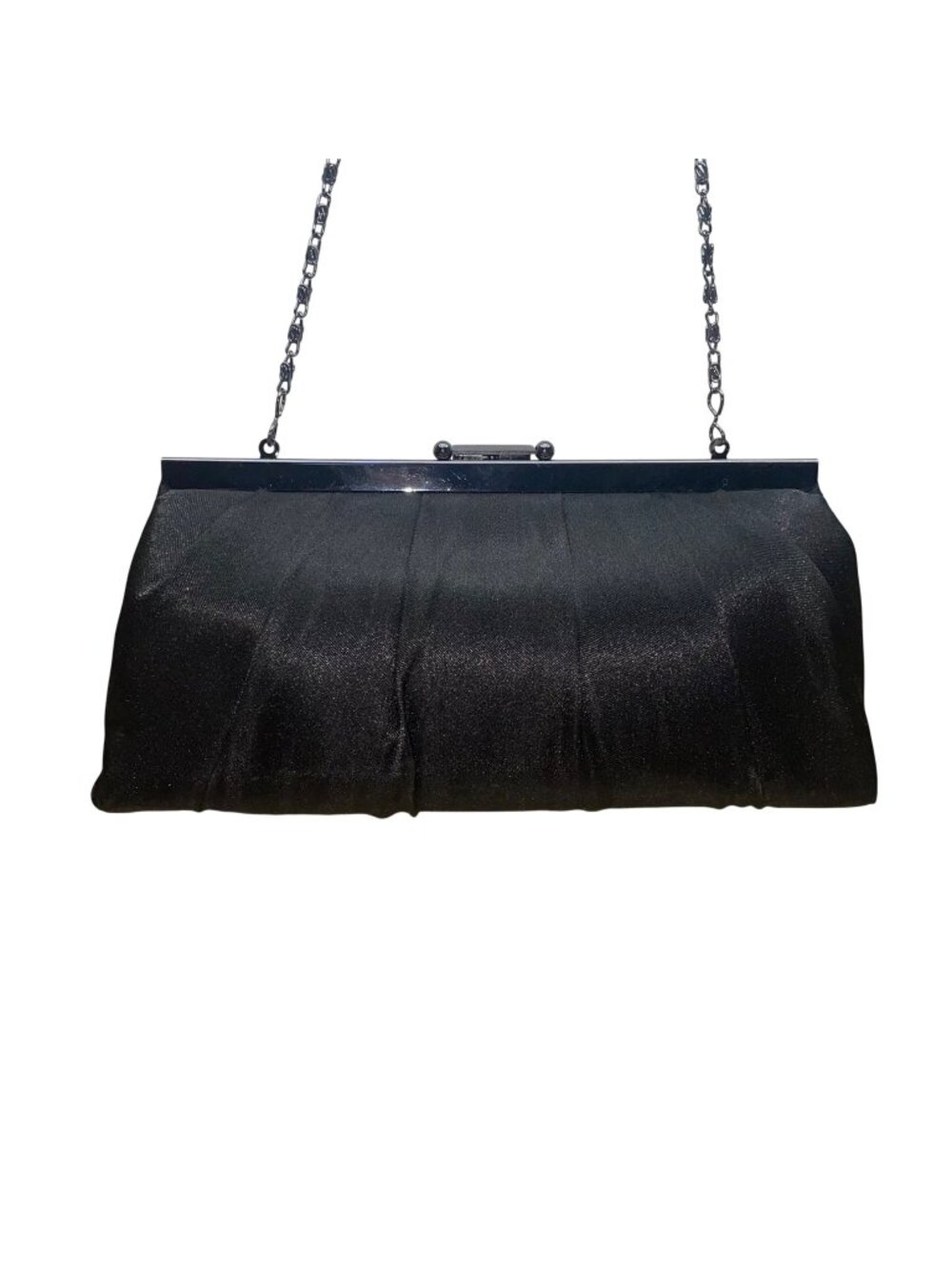 Jessica McClintock Women’s Black Satin With Chain Strap  Evening Clutch Handbag